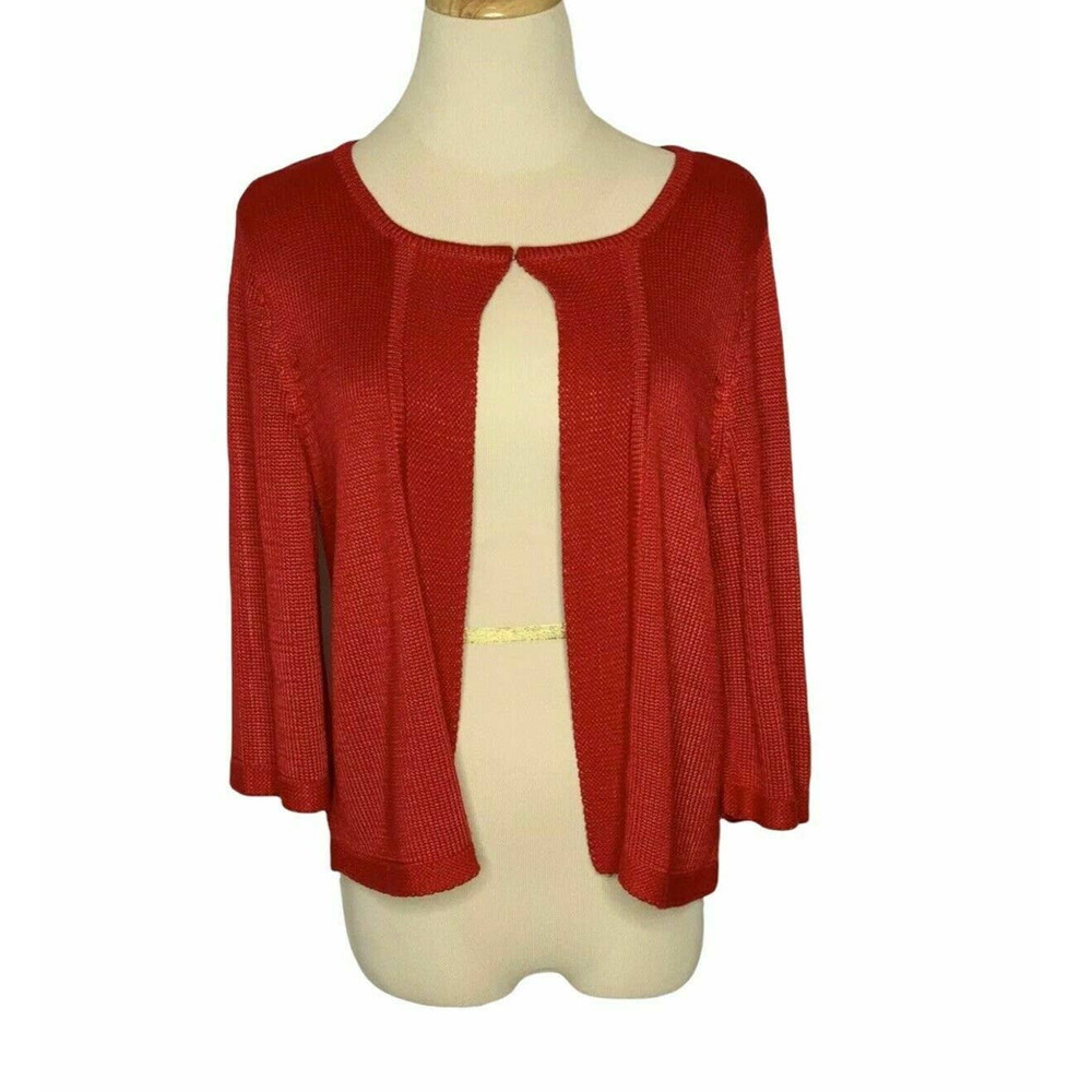 Peter Nygard Red Knit 3/4 Sleeves Cardigan Sweater Size M